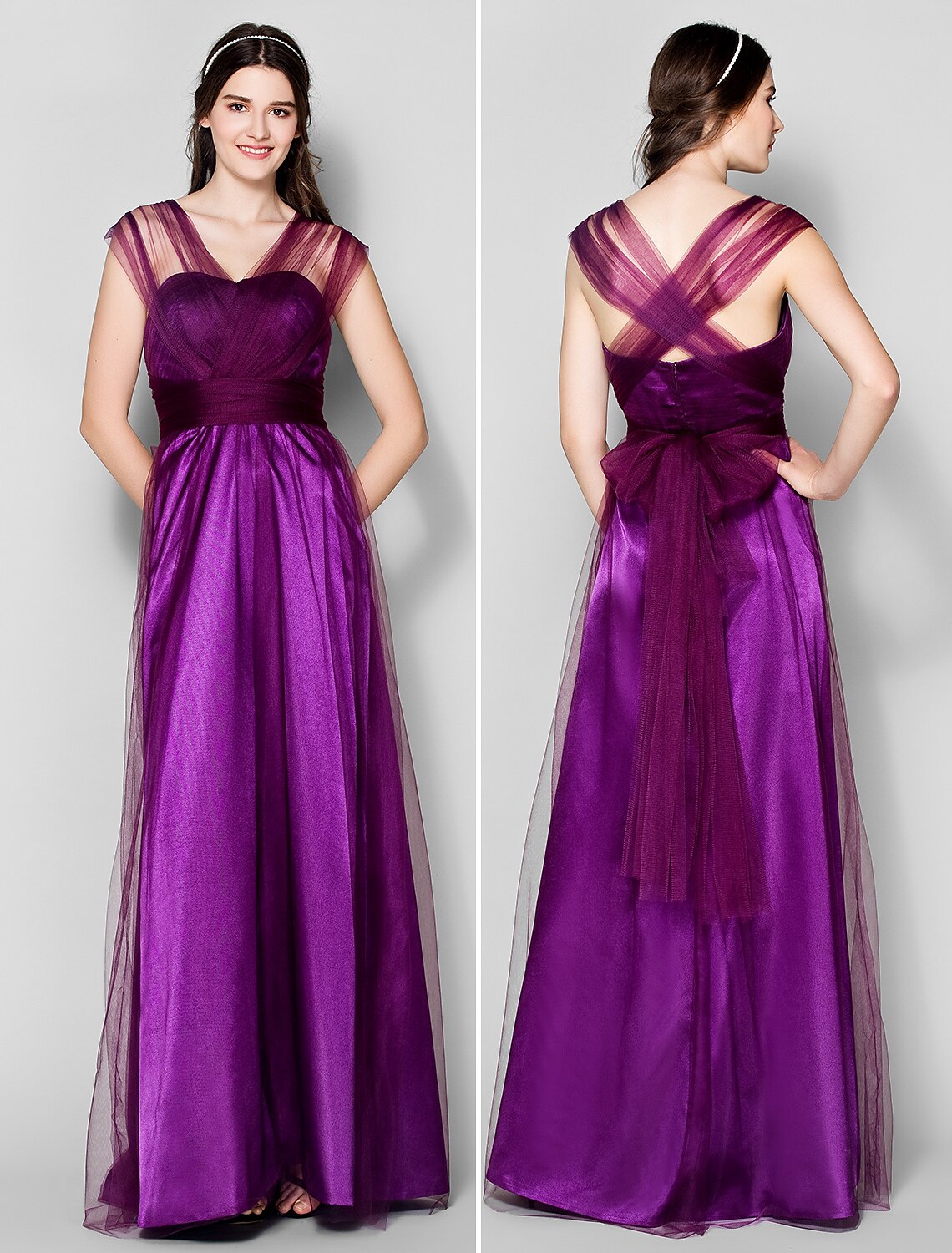 Luolandi A-Line Bridesmaid Dress Straps Sleeveless Convertible Dress Floor Length Tulle with Ruched